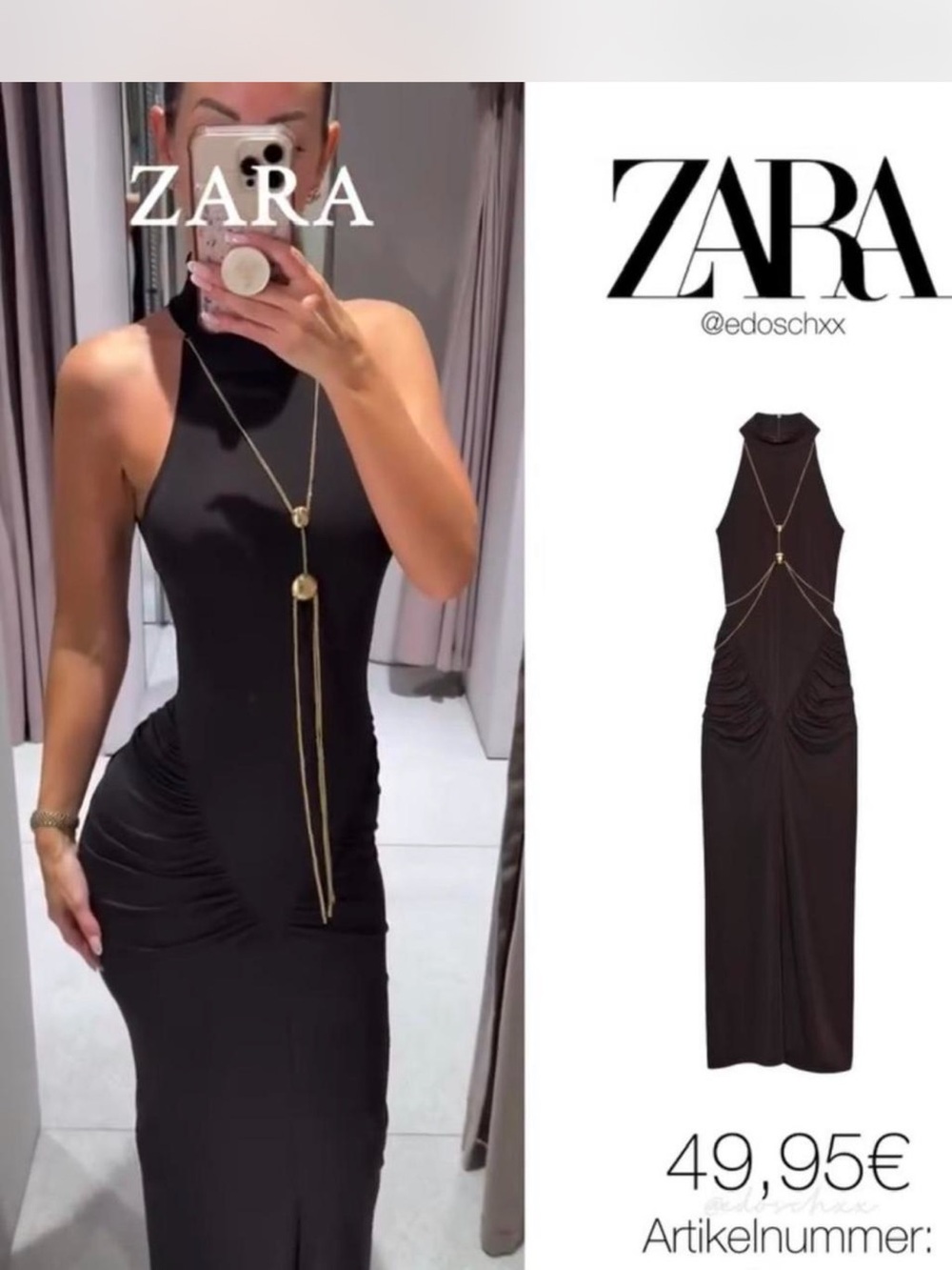 ZARA Black Ruched Halter Maxi Dress